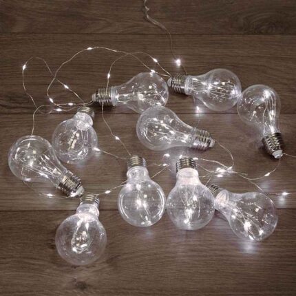 Гирлянда Ретро-лампы 3м, Белый с постоянным свечением, 4.5В, 100 LED, Провод Прозрачный ПВХ, IP20