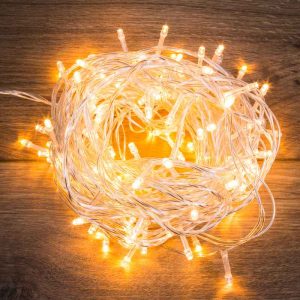 Гирлянда Нить 10 м Тепло-Белая с Динамикой, 80 LED, Прозрачный ПВХ, IP20, NN