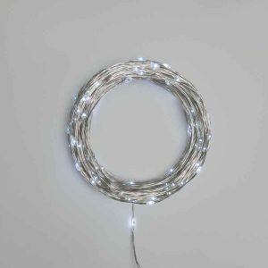 Гирлянда Роса 30 м Белая Статика, 300 LED, Серебряный металл, IP44, NN