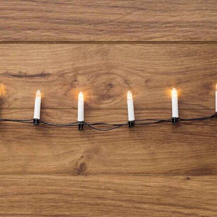 Гирлянда Свечи 10м, Тепло-Белый с постоянным свечением, 230В, 50 LED, Провод Темно-Зеленый ПВХ, IP20