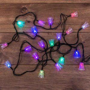 Гирлянда Колокольчики 2.8 м, мультиколор с быстрой сменой цвета, 20 LED, провод тёмно-зелёный ПВХ, IP20