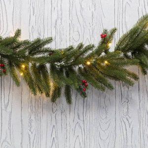 Гирлянда еловая с ягодами 1,8 м, тепло-белый свет, ПВХ, 30 LED, IP20