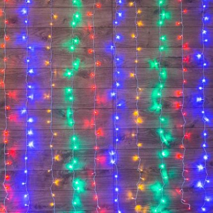 Гирлянда Занавес 1.5х1 м Мультиколор с Динамикой, 96 LED, 230В, Прозрачный ПВХ, IP20
