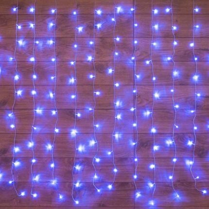 Гирлянда Занавес 1.5х1.5 м Синий с Динамикой, 144 LED, 230В, Прозрачный ПВХ, IP20