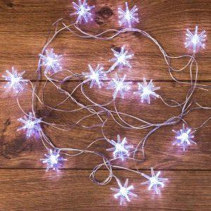 Гирлянда Снежинки 2.8 м, белый с динамикой, 20 LED, провод прозрачный ПВХ, IP20