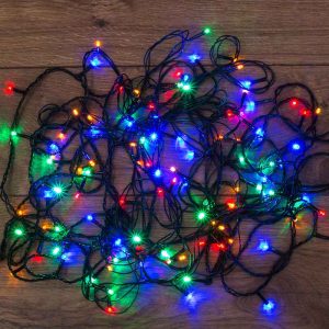 Гирлянда Нить 20 м Мультиколор с Динамикой, 200 LED, Тёмно-зелёный ПВХ, IP20, NN