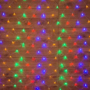 Гирлянда сетка 1,5×1,5 м, мультиколор с динамикой, 150 LED, прозрачный ПВХ, IP20