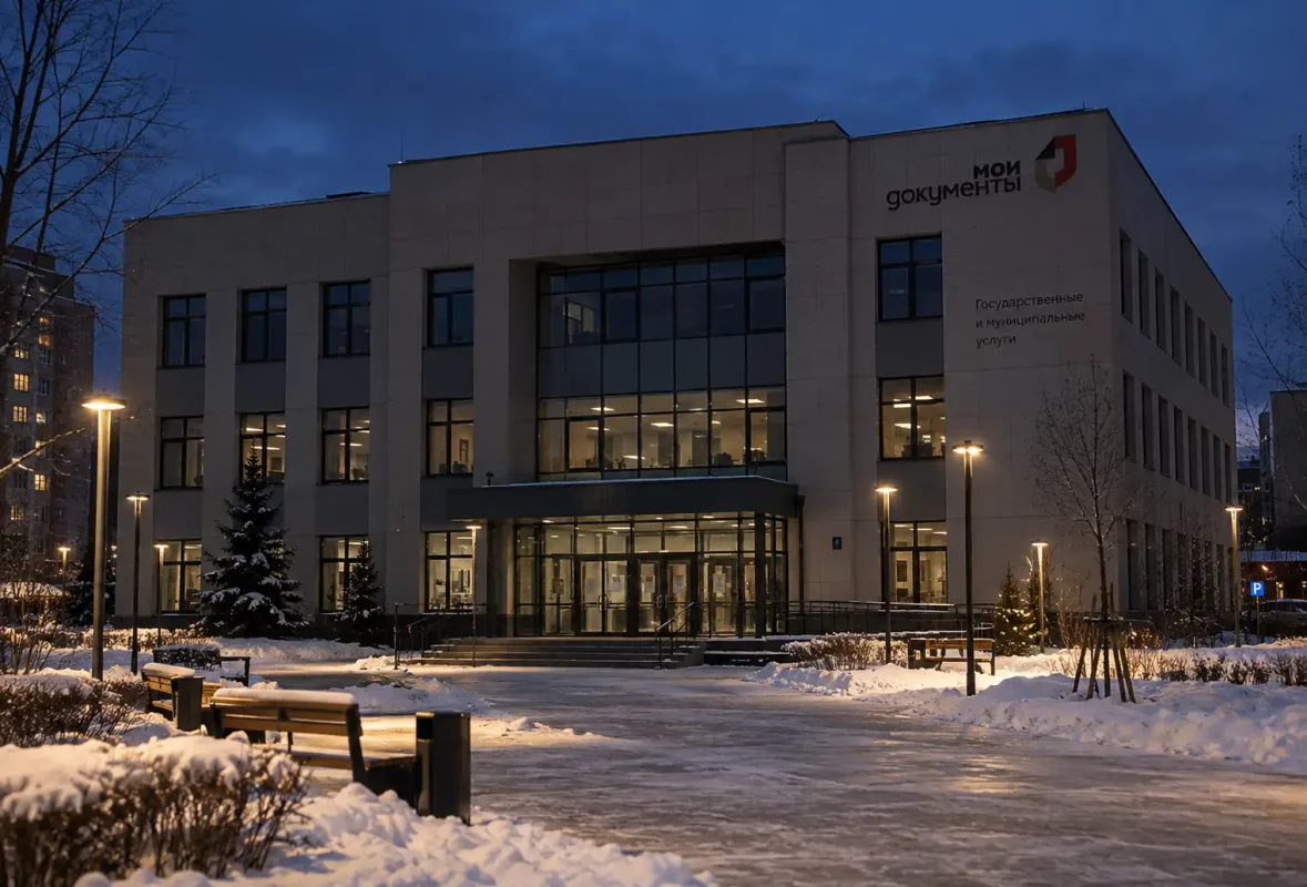Здание теряется в вечернее время